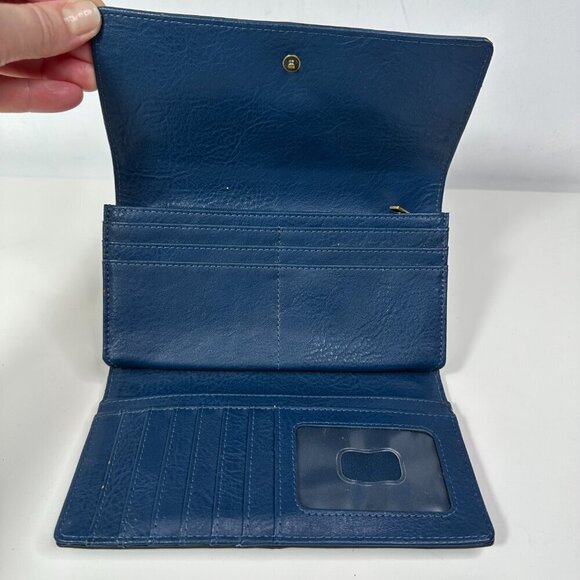 FOSSIL Navy All Genuine Leather Trifold Wallet Billfold Clutch - Picture 7 of 12